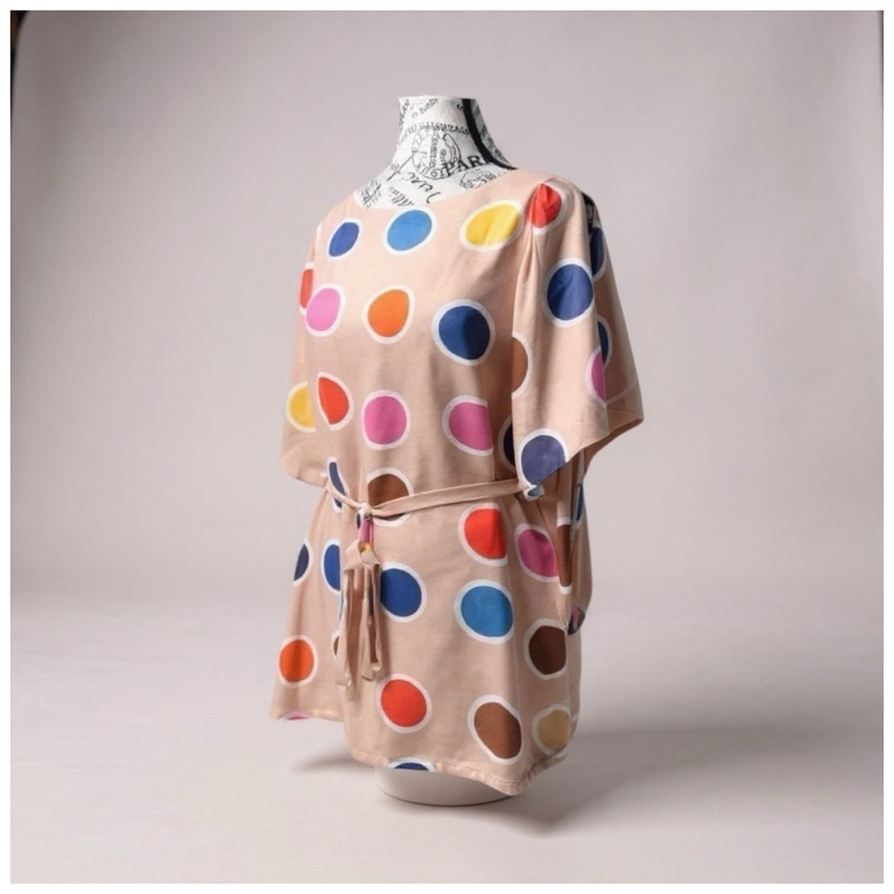 Joy Joy Women's Polka Dot Twist-Front Pleated Dress. Multi-Color. Medium - Picture 5 of 11